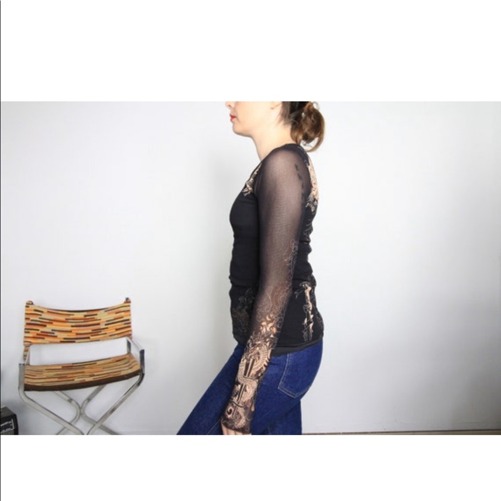 Jean Paul Gaultier Black Mesh Dragon Motif Top - Picture 2 of 3